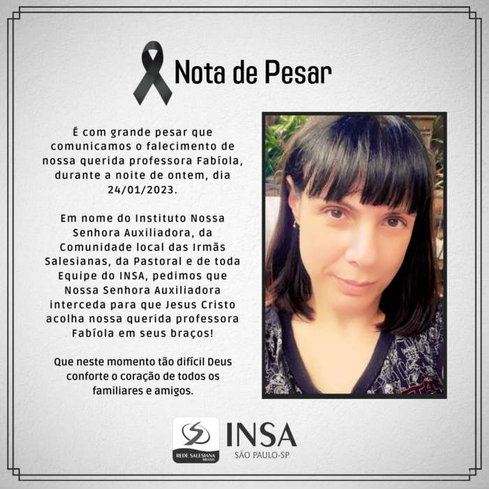 Nota de Pesar - Descanse em paz, Fabíola!